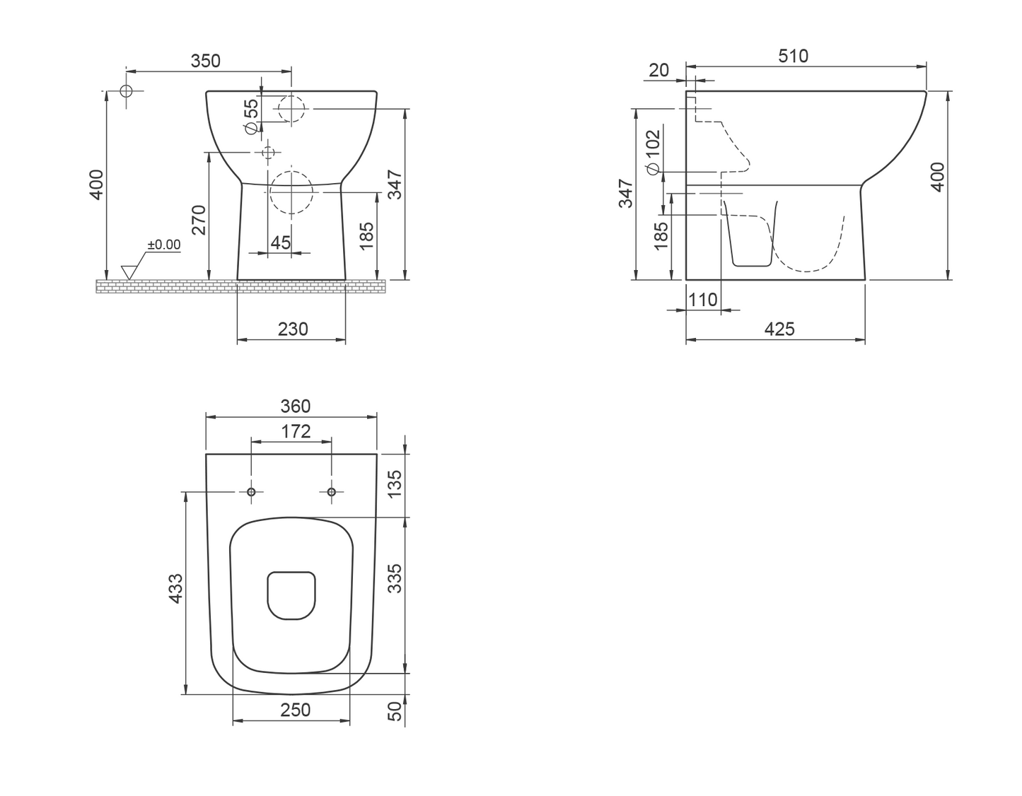 Duru BTW Floor Standing Toilet Universal 028900-W
