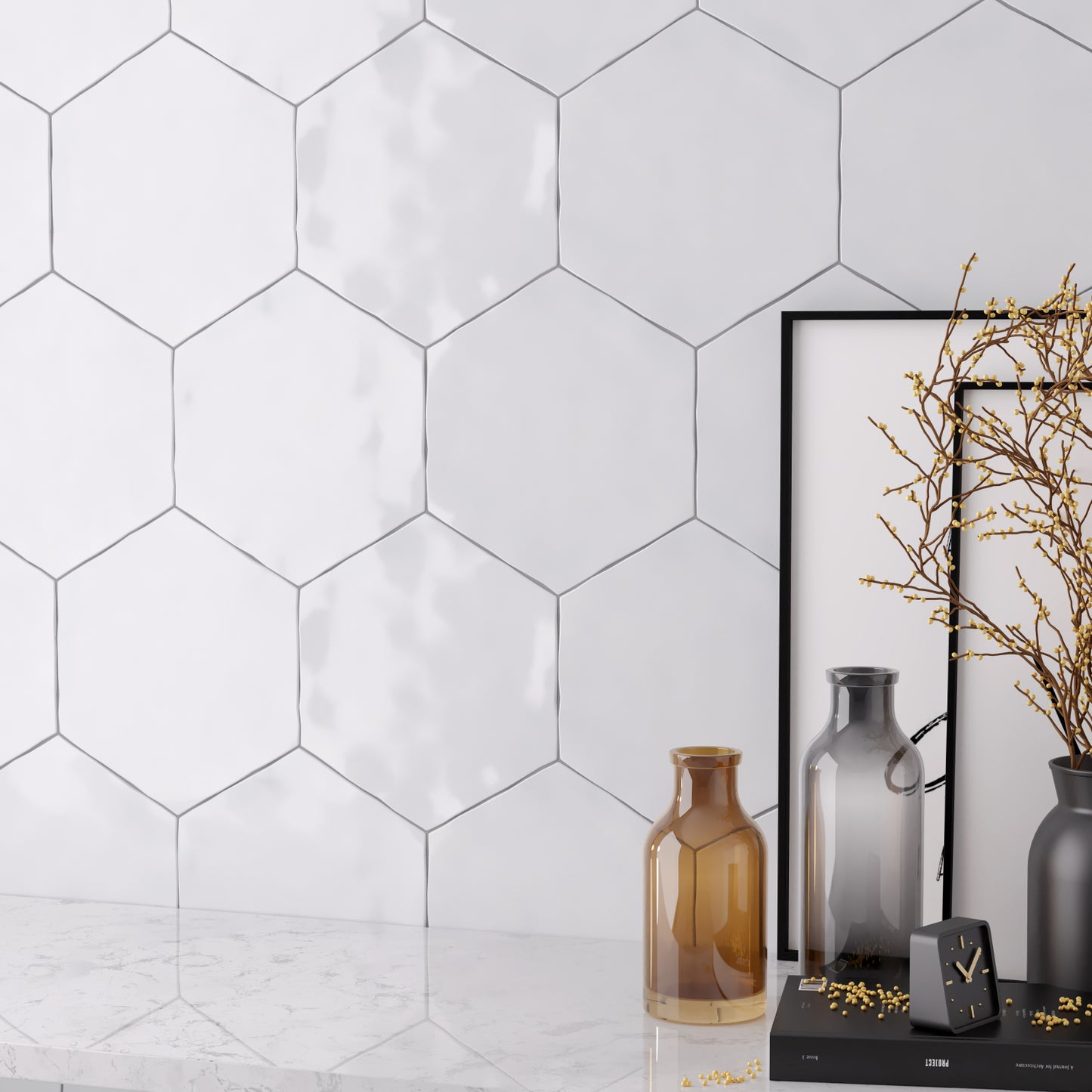 Teramoda Powder Gloss Hexagon Glazed Ceramic (Box)