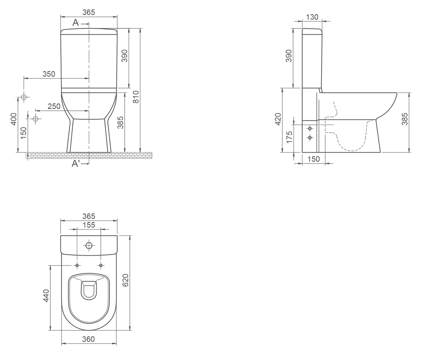 Bella Close Coupled BTW Toilet With Soft Close Seat 008800-PW-01