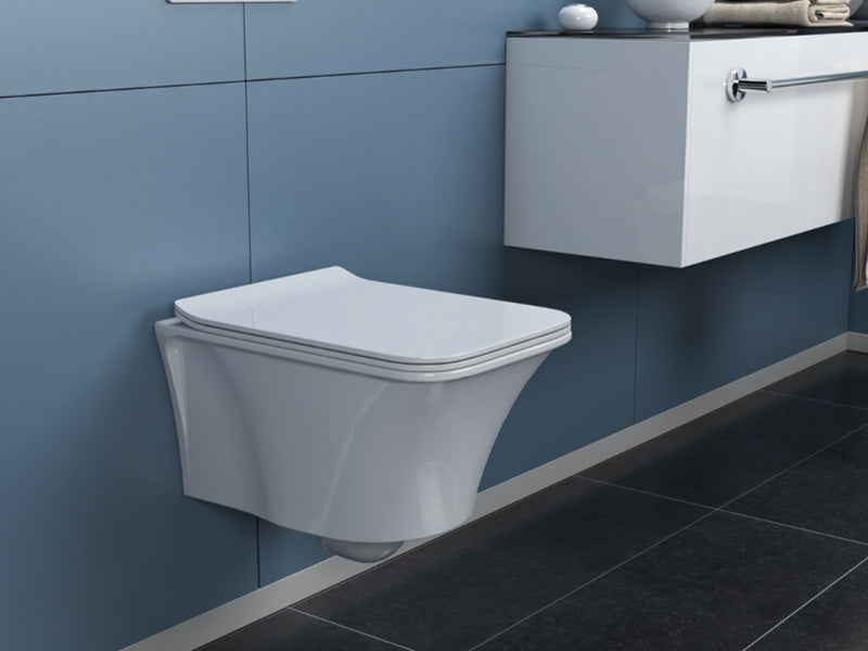 Ibiza Rimless Wall Hung Toilet With Soft Close Seat Integrated Bidet Faucet Hot & Cold Water 018900-D