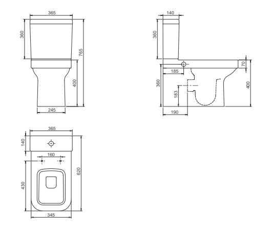 Noura Close Coupled BTW Bidet Toilet With Soft Close Seat 028700-P-01