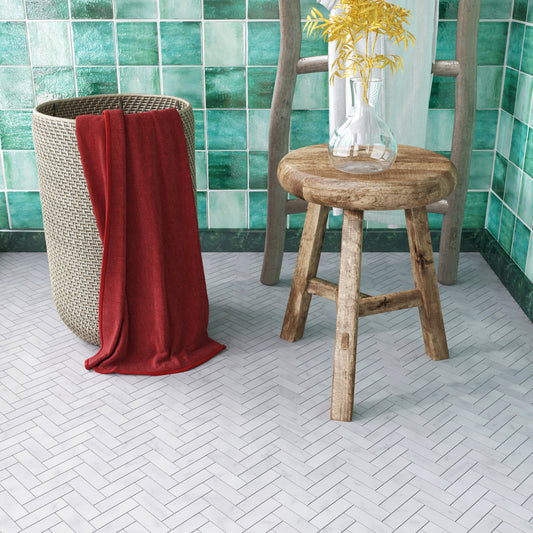 Carrara White Honed Herringbone Marble Mosaic (m2)