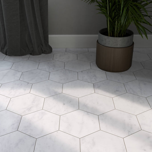 Carrara White Honed Hexagon Marble (m2)