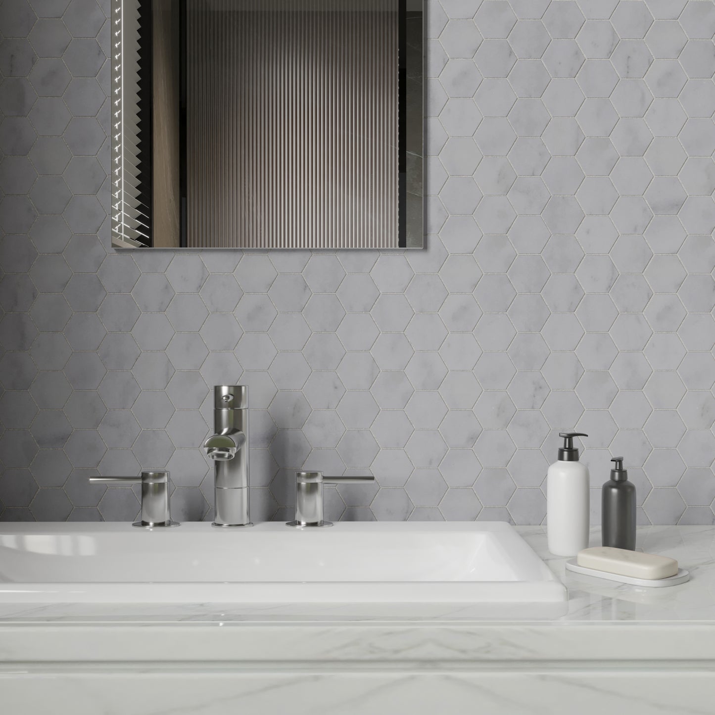 Carrara White Honed Hexagon Marble Mosaic (m2)