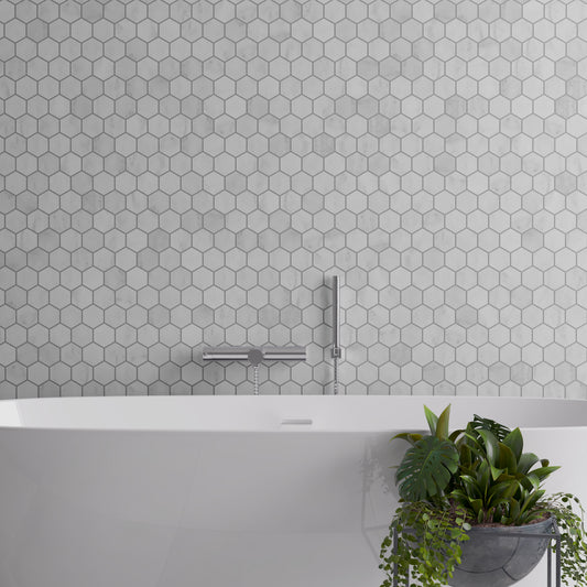 Carrara White Polished Hexagon Marble Mosaic (m2)